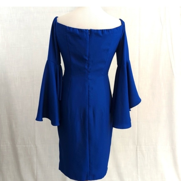 VENUS Womens Blue Dress Midi Off Shoulder Ruffle Sleeve Square Neckline Cocktail - Picture 4 of 16